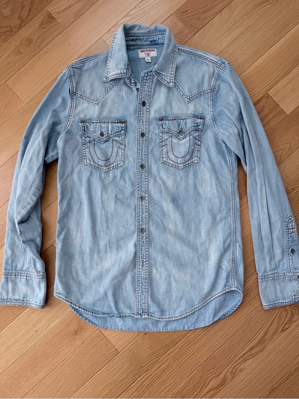 True Religion Light Wash Denim Western Button Down Shirt Small
